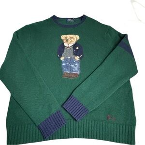 RALPH LAUREN POLO MENS PREPPY BEAR SWEATER GREEN SIZE XL CASHMERE WOOL